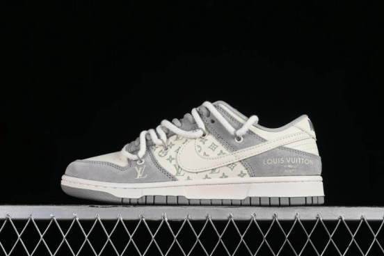Nike SB Dunk Low LV Collaboration - Beige Grey Strap Pig Suede Anniversary High-End Custom Low-Top Casual Sneakers - SJ2068-237
