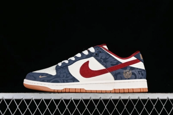 Nike SB Dunk Low Year of the Dragon Limited Edition - Dark Pattern Blue Red Swoosh Anniversary Custom Low-Top Casual Skate Shoes - DQ1098-365