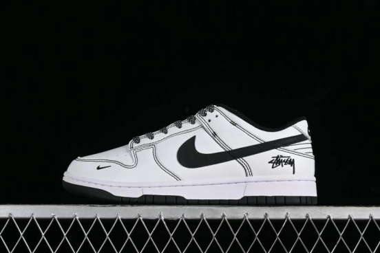 Stussy x Nike Dunk Low SB Skate Shoes in White-Black - FC1688-137