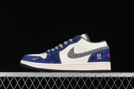 Nike Air Jordan 1 Low OFF-WHITE Collaboration - Qilin Blue Retro Basketball Shoes - WG8850-013