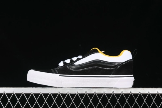 Vans Knu Skool Low-Top Retro Casual Vulcanized Slip-On Sneakers in Black White Yellow - VN000D6C6RJ