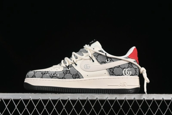 Nike Air Force 1'07 Low Gucci Collaboration Grey Pattern Drawstring Casual Sneakers - YX5066-319