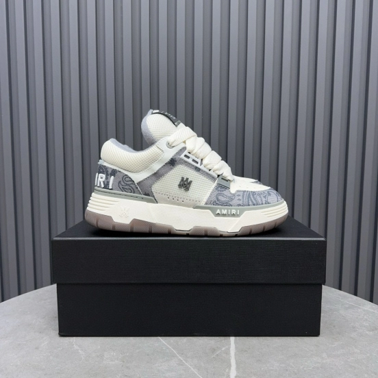 2024 Unisex Amiri White Grey Mesh Leather Sneakers MJ00360