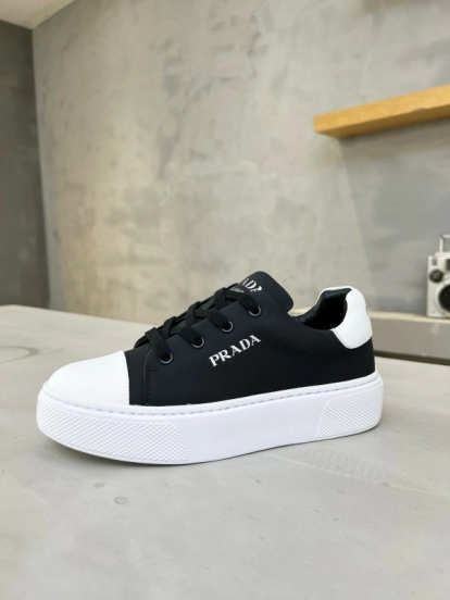 2024 Unisex Prada Black White Leather Sneakers MJ00310