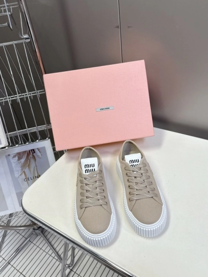 2025 Women Miu Miu Beige Canvas Sneakers LY