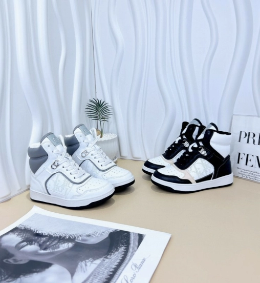2024 Kids Dior White Grey Black Leather Canvas Sneakers