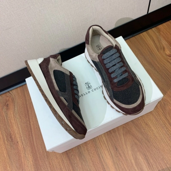 2025 Unisex Brunello Cucinelli Brown Beige Black Suede Leather Sneakers LY