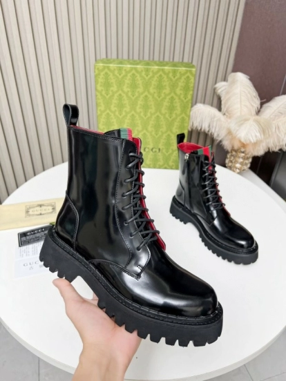 2024 Women Gucci Black Red Leather Ankle Boots MJ00340