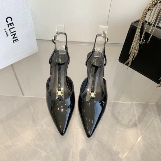 2025 Women Celine Black Patent Leather Slingback TRIOMPHE KFY00300