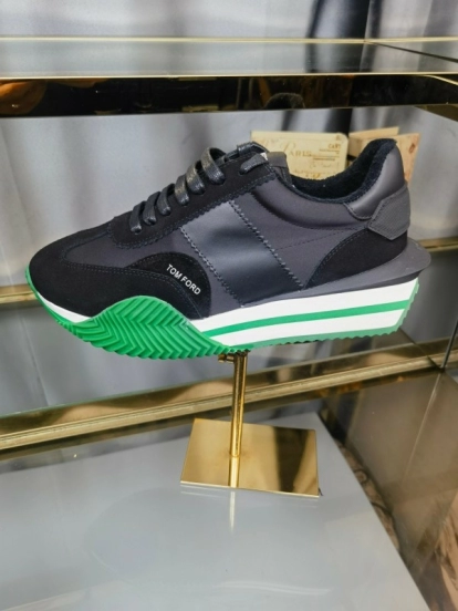 2025 Unisex TOM FORD Black Green Leather Suede Sneakers LY00360(F)/LY00370(M)