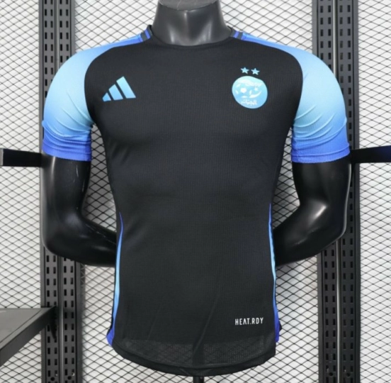 Player Version 2025 Algeria Black with Blue Sleeves Jersey
