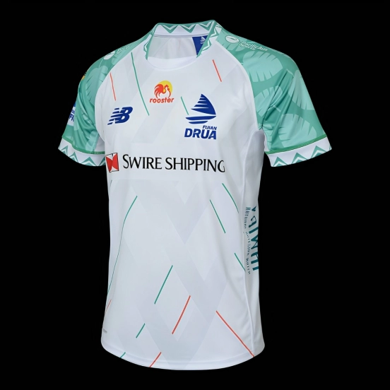 25/26 Fijian Drua White with Green Sleeves Away Jersey