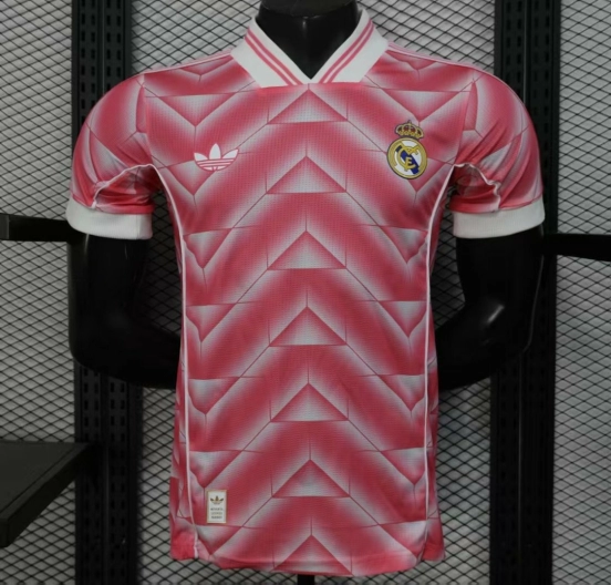 Player Version 1988/89 Real Madrid Third Pink with Geometric Chevron Pattern Jersey